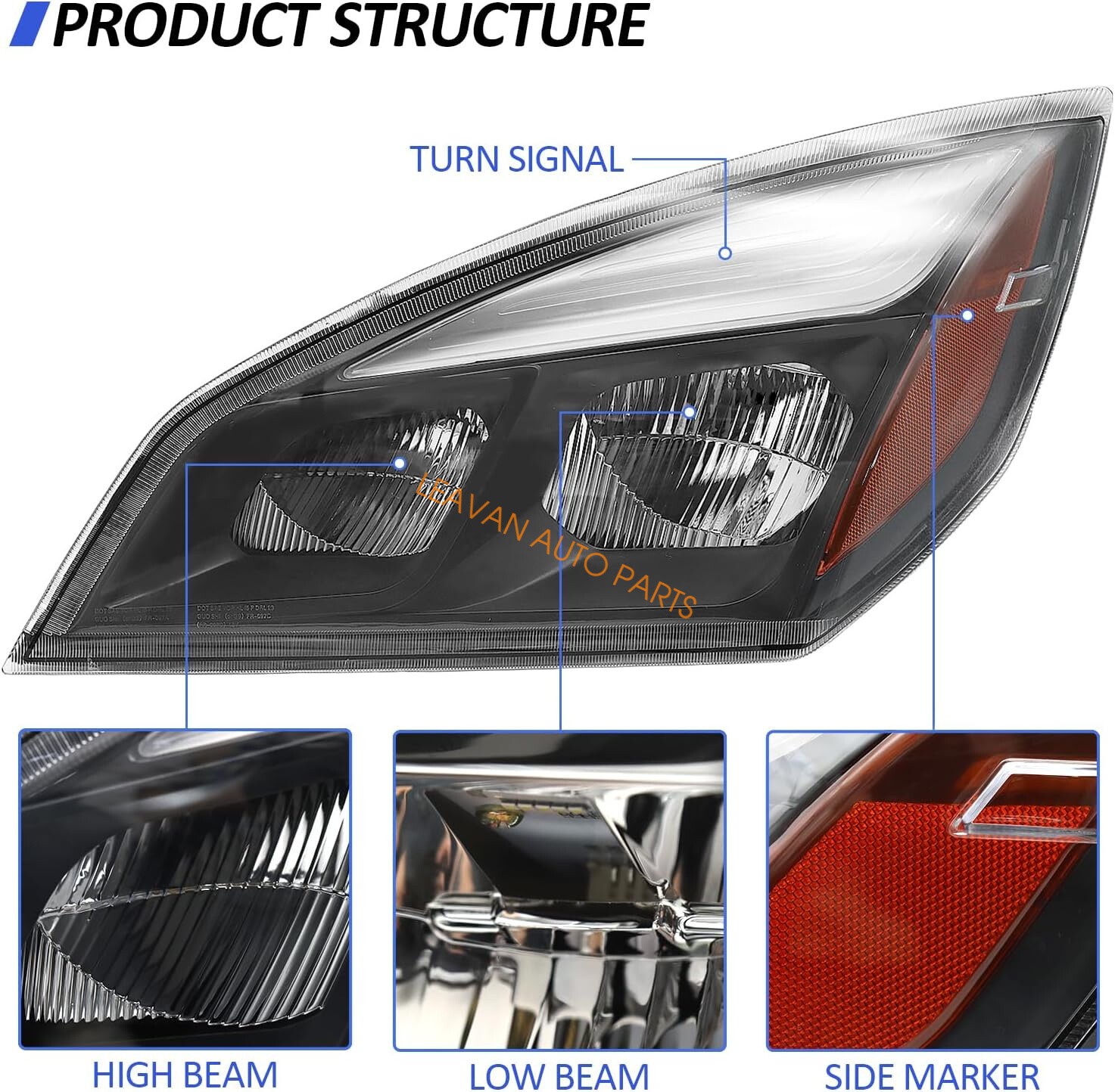 For 2018-2024 Freightliner Cascadia Full LED Black Housing Headlight Left Right