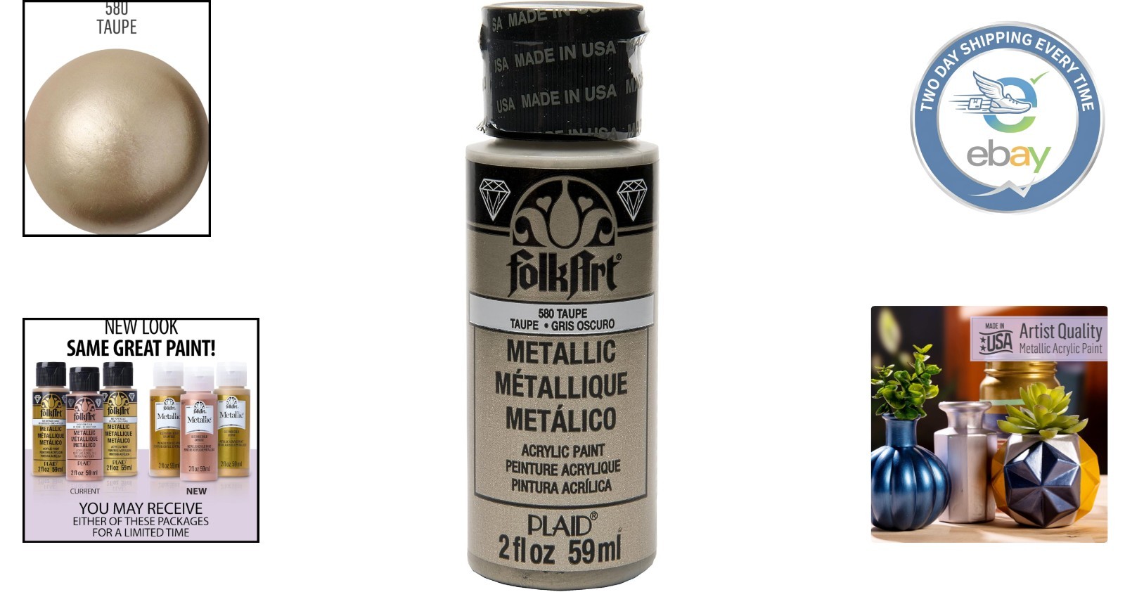 Versatile 2 oz Non-Toxic Metallic Acrylic Paint in Taupe – Ideal for Any Surface