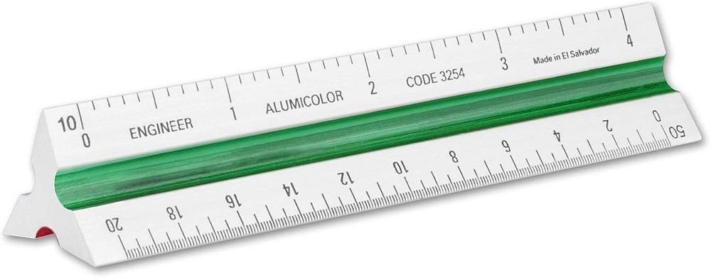 Solid Silver Aluminum Engineer Scale - 4IN Color-Coded Drafting Ruler for Pros