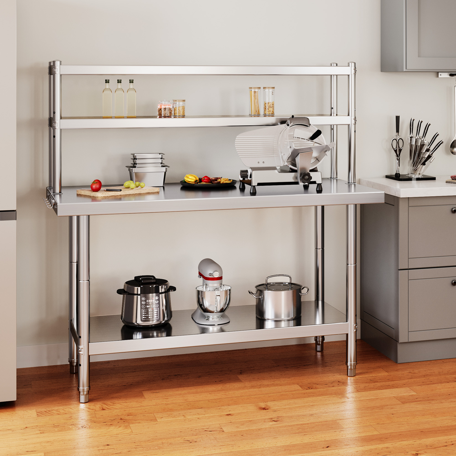 Stainless Steel Work Table with Overhead Shelf, 42" x 24"