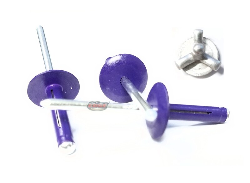 Purple 3/16" Large Head Tri-Fold Exploding Aluminum Mandrel Pop Rivets 100 pack