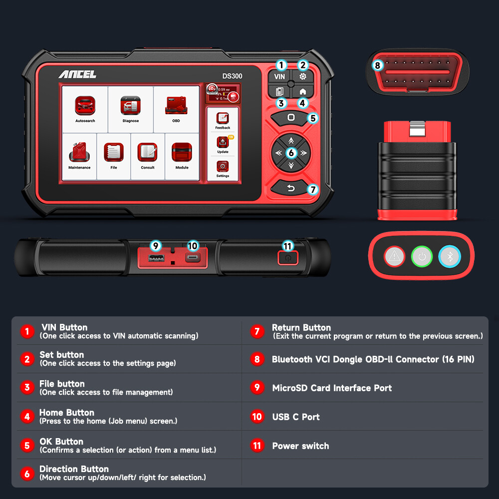 ANCEL DS300 OBD2 Scanner Car Diagnostic Tool Active Test ECU Coding A/F Adjust