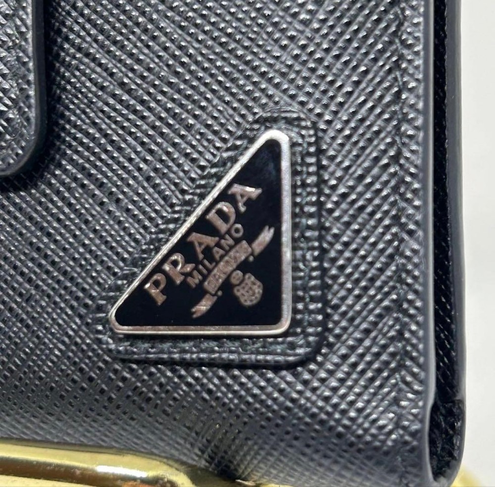 Prada Two-Fold Wallet Saffiano Leather Triangle Logo Black