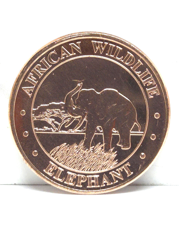 1 Oz. Solid .999 Fine Copper Round -Elephant Design
