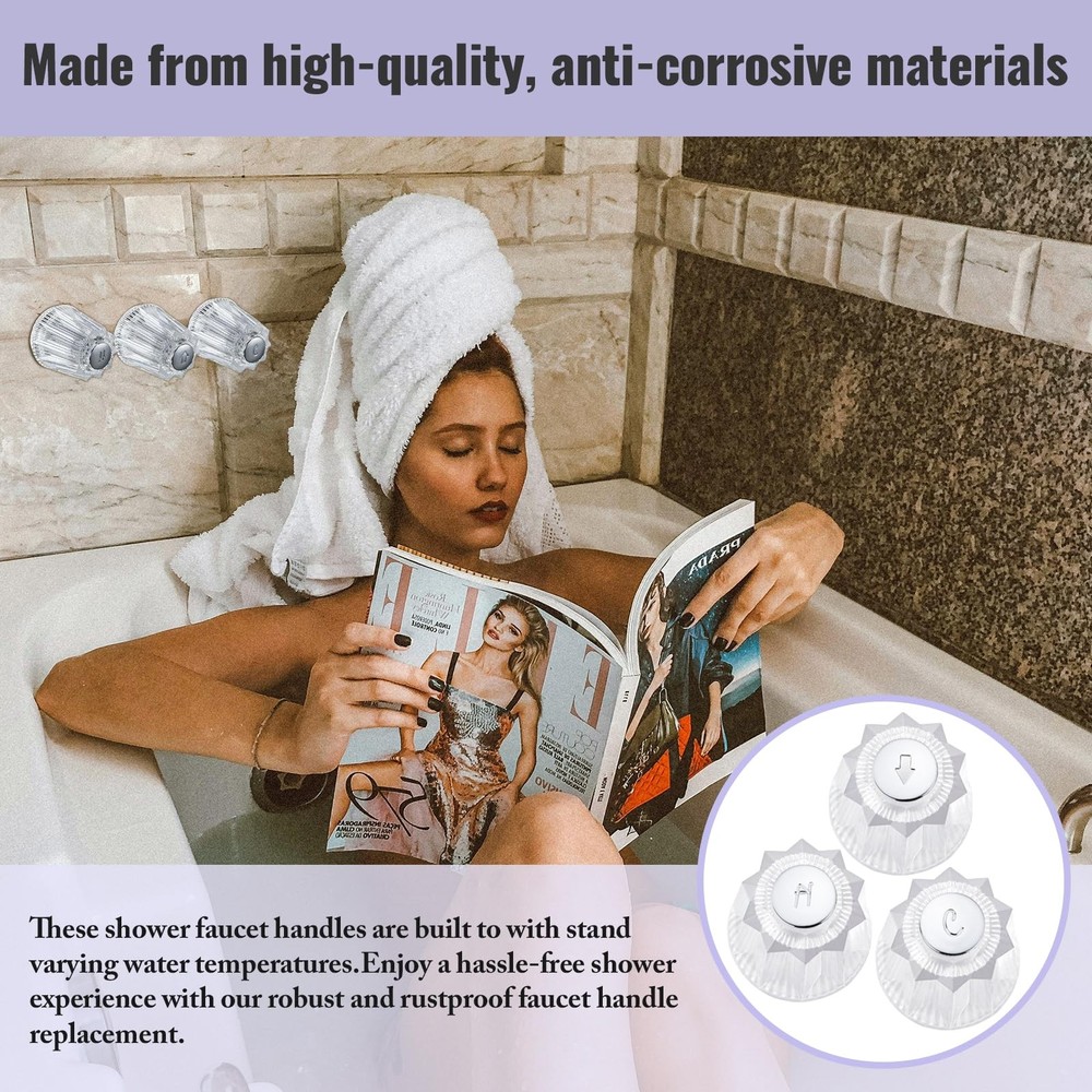 hansengroe Shower Knobs 3 Piece Replacement for Price Pfister Bathtub Clear
