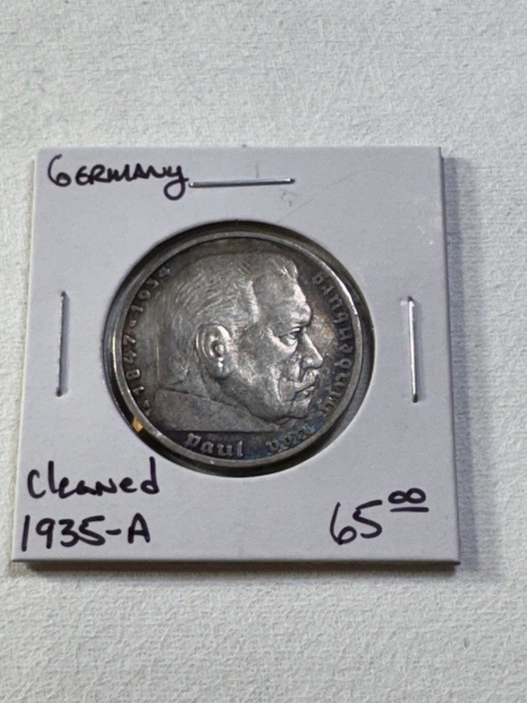 1935-A Germany 5 Marks Silver Coin Cleaned