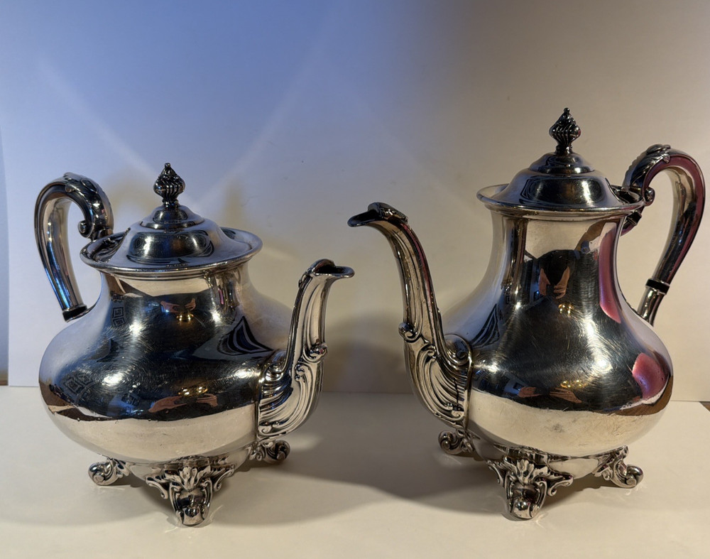 Reed & Barton Regent 5600 Silverplate Tea Coffee Pot Set Footed Vintage