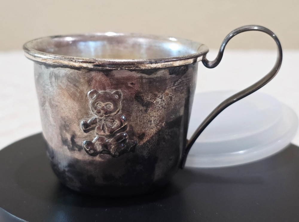 Vintage Silverplate Baby's First Sippy Cup Mug with Teddy Bear Design