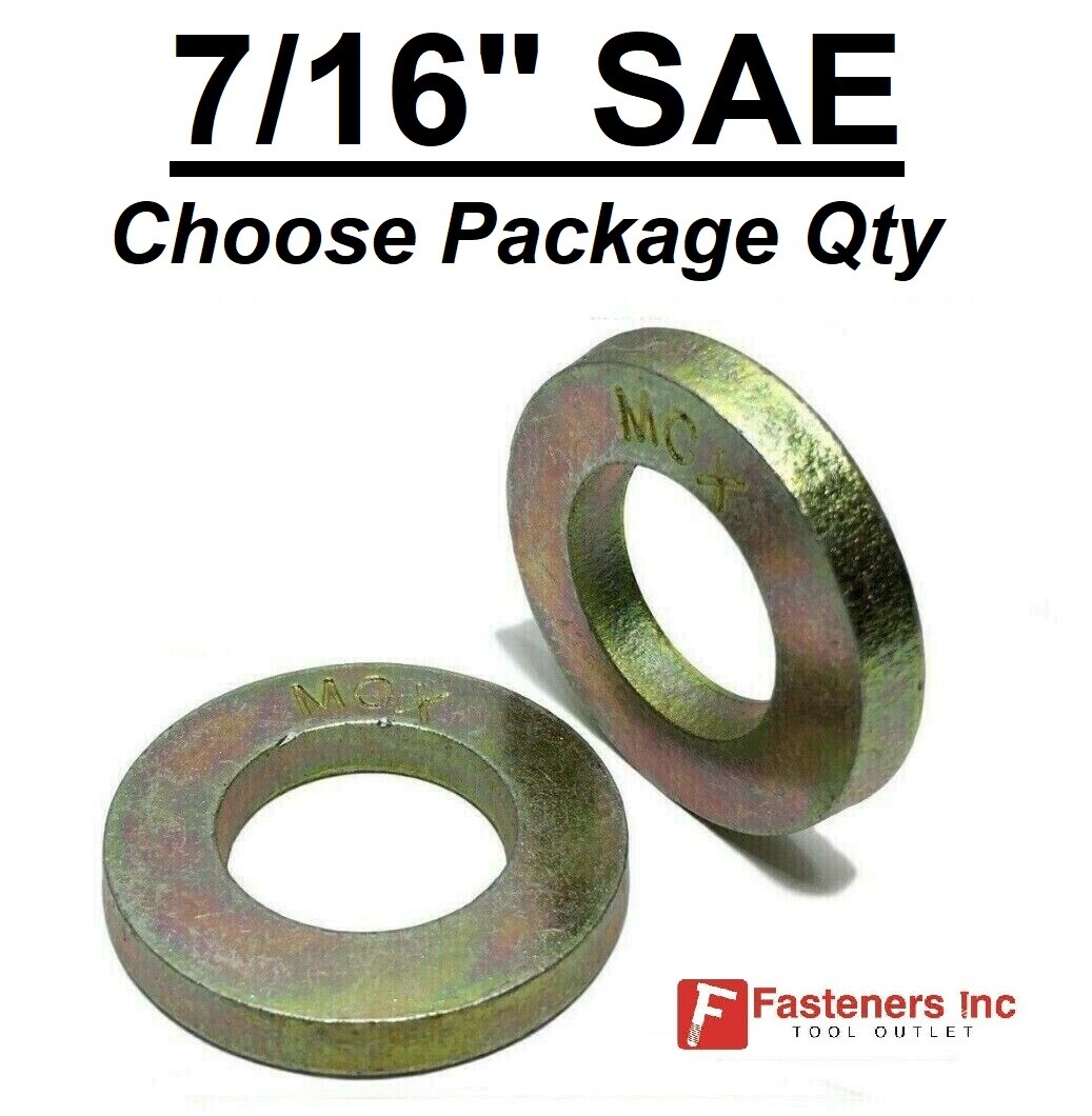 7/16" SAE Extra Thick Hardened Flat Washers Grade 8 Steel Zinc Yellow (Pick Qty)