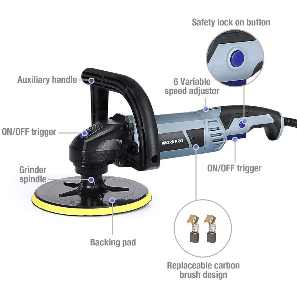WORKPRO Electric 6 Variable Speed Car Polisher Buffer Waxer Sander Kit w/Pad NEW