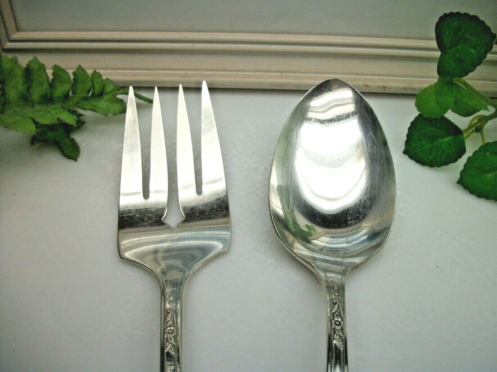Oneida QUEEN BESS II Silverplate Solid Serving Spoon & Cold Meat Fork 1946