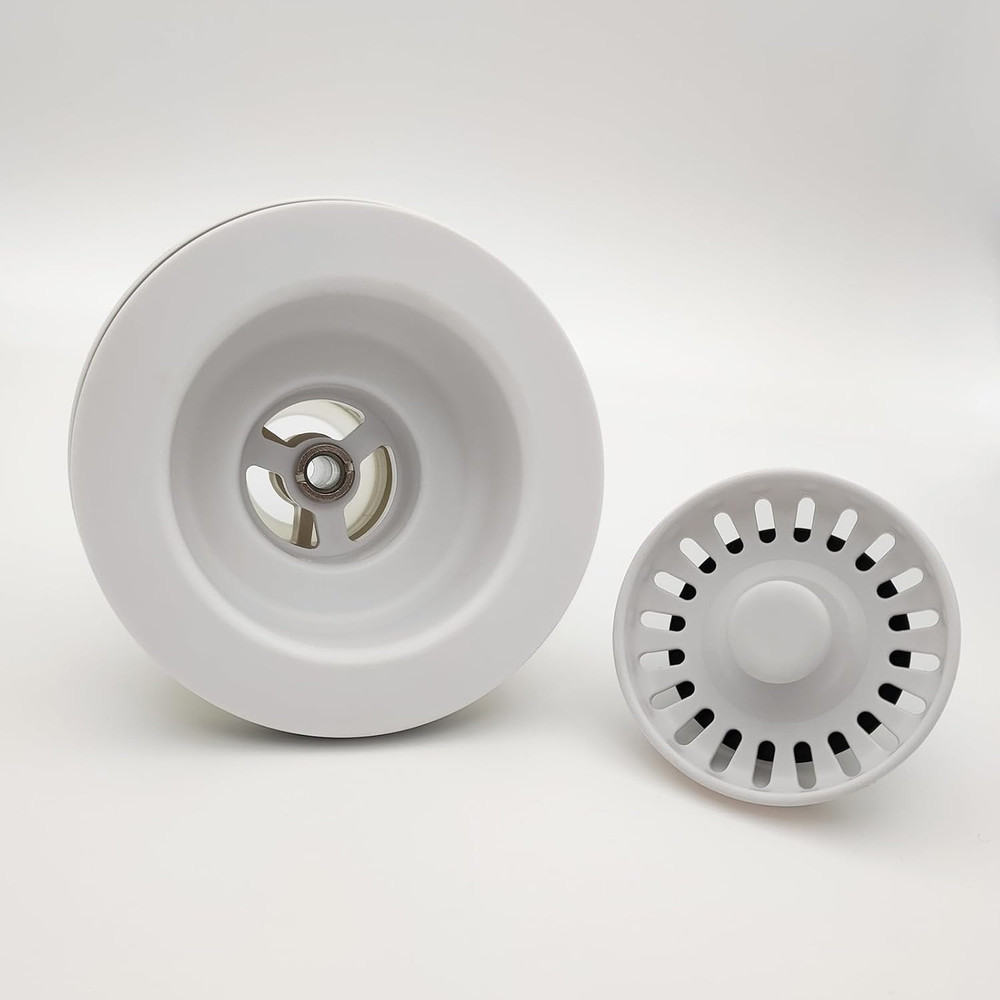 White Kitchen Sink Drain Assembly, 3-1/2 inch Polymer Kitchen Drain Strainer Kit
