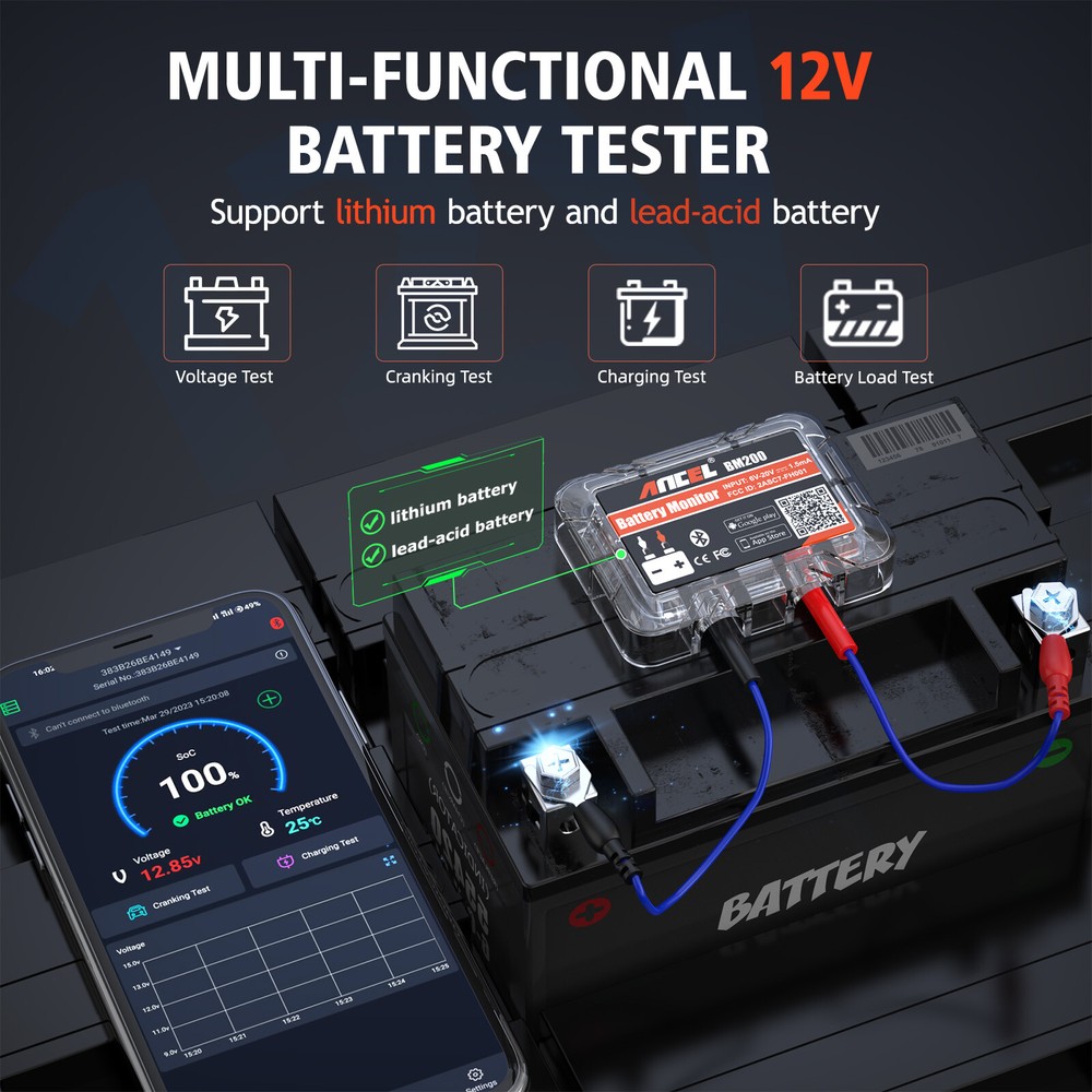 ANCEL BM200 12V Auto Battery Load Tester Bluetooth Cranking Charging Analyzer