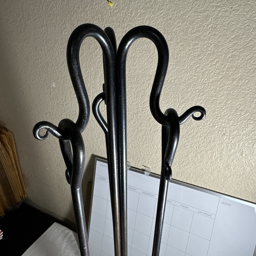 3 Piece Black Wrought Iron Fireset with Ring Handles