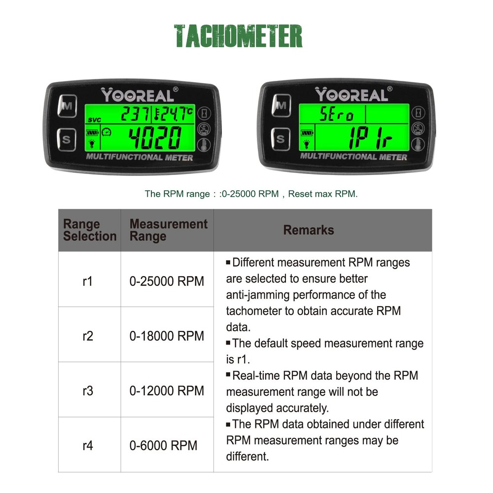 Yooreal Digital Tach Hour Meter,Small Engine Temperature HM035A TS002