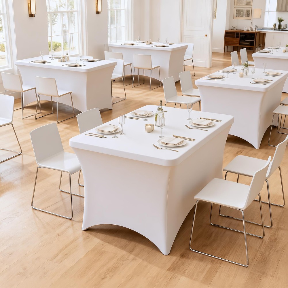 4FT White Table Cloth - 1 Pack, Fitted Stretch Rectangle Spandex Tablecloth, ...