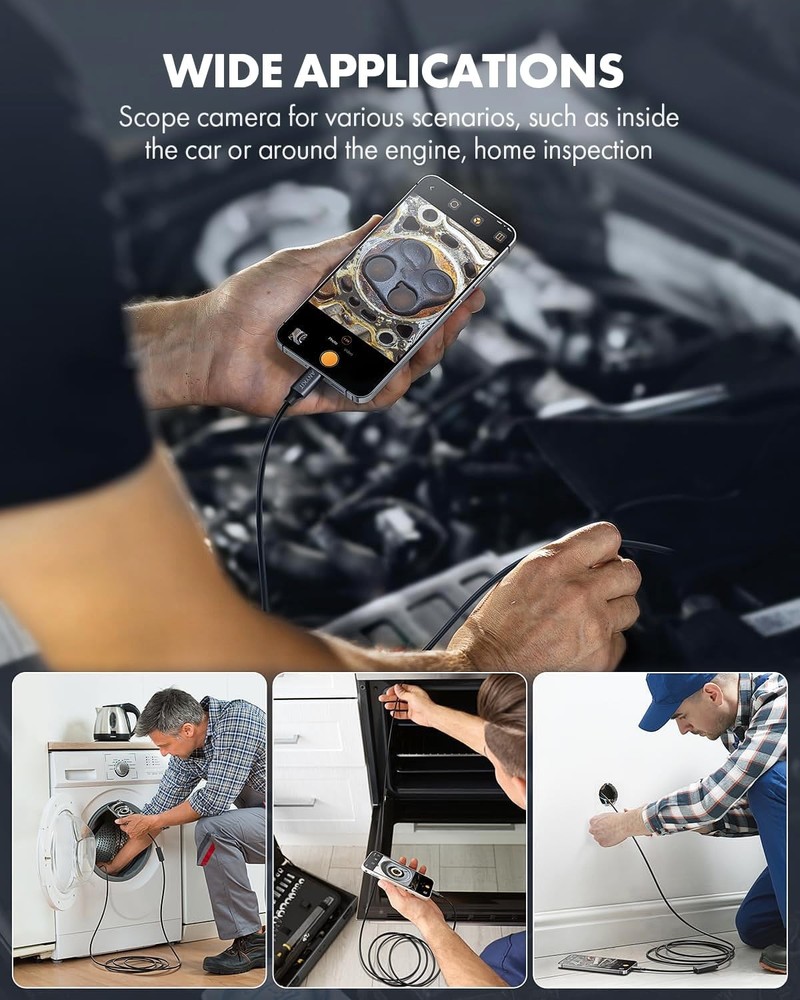 Dual Lens Endoscope Camera with Adjustable Lights, Type C Borescope for Sewer...