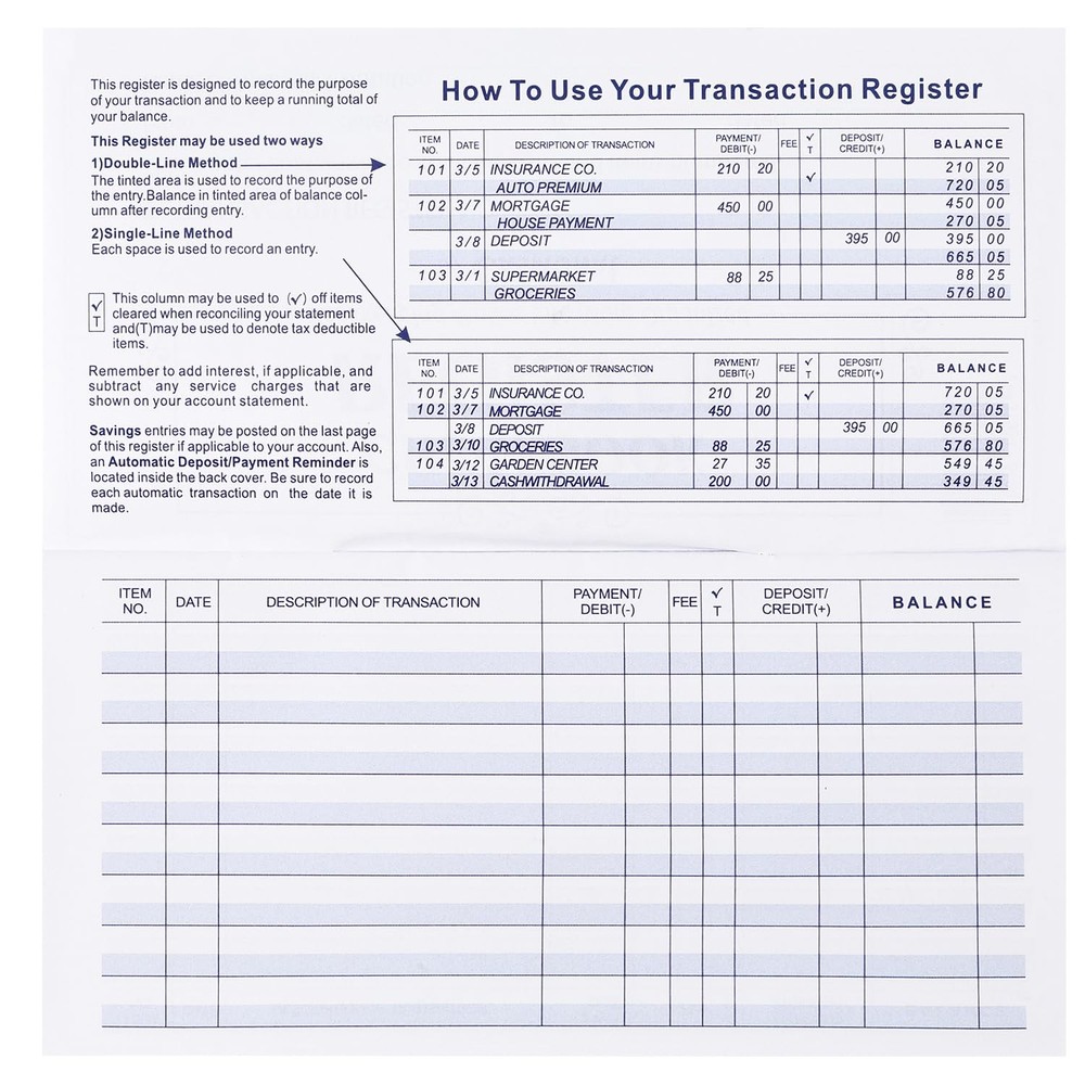 32 Pack Check Registers for Personal Checkbooks, Checkbook Register, 32PCS