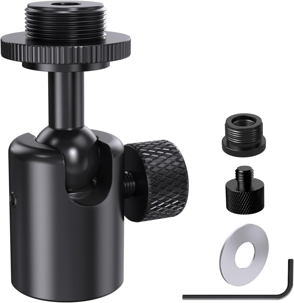 Ball Socket Head Microphone Adapter Angle Adjustment 360 Pan 90 Tilt 5/8" 3/8"