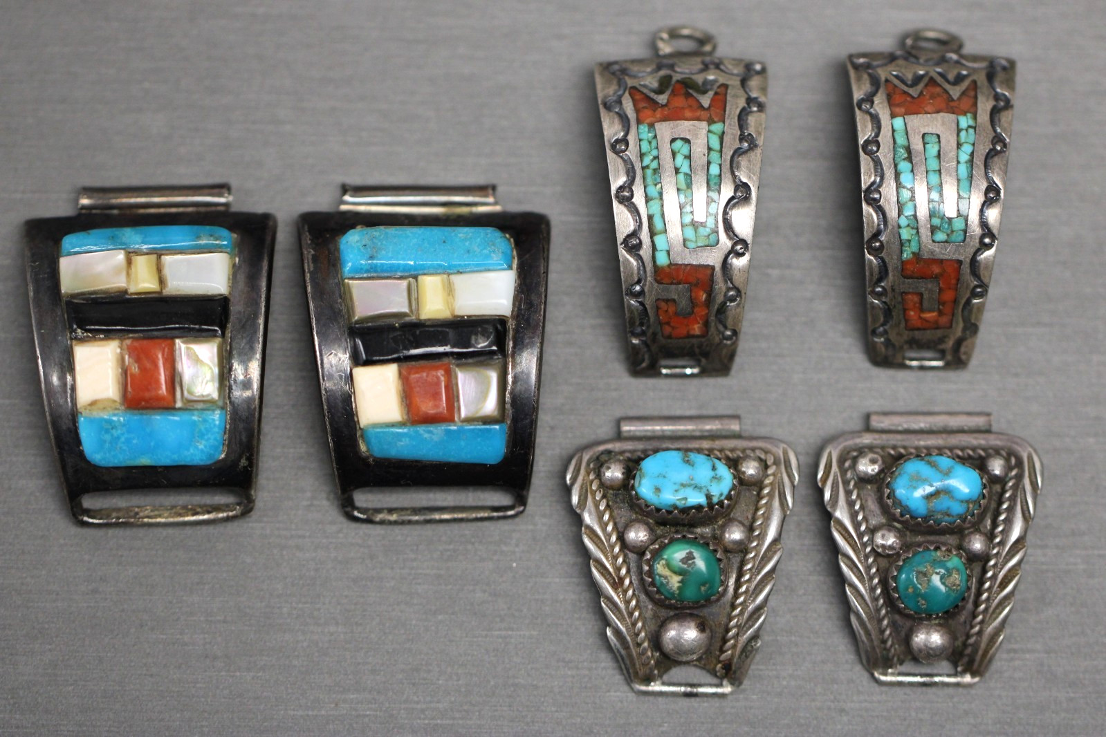 Lot of 3 Pairs Of Southwestern Style Turquoise & Sterling Silver Watch Tips