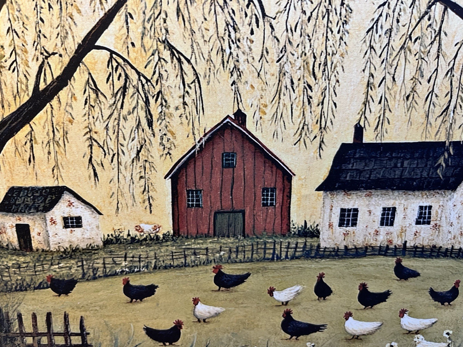 Saltbox Houses, Chickens, Folk Art, Primitive Handcrafted Plaque / Sign