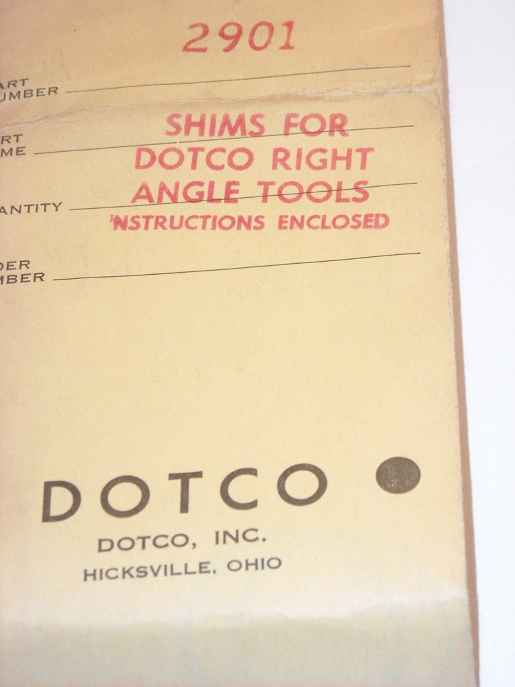 2901, Shim Packet, Dotco, Cooper Tools, New