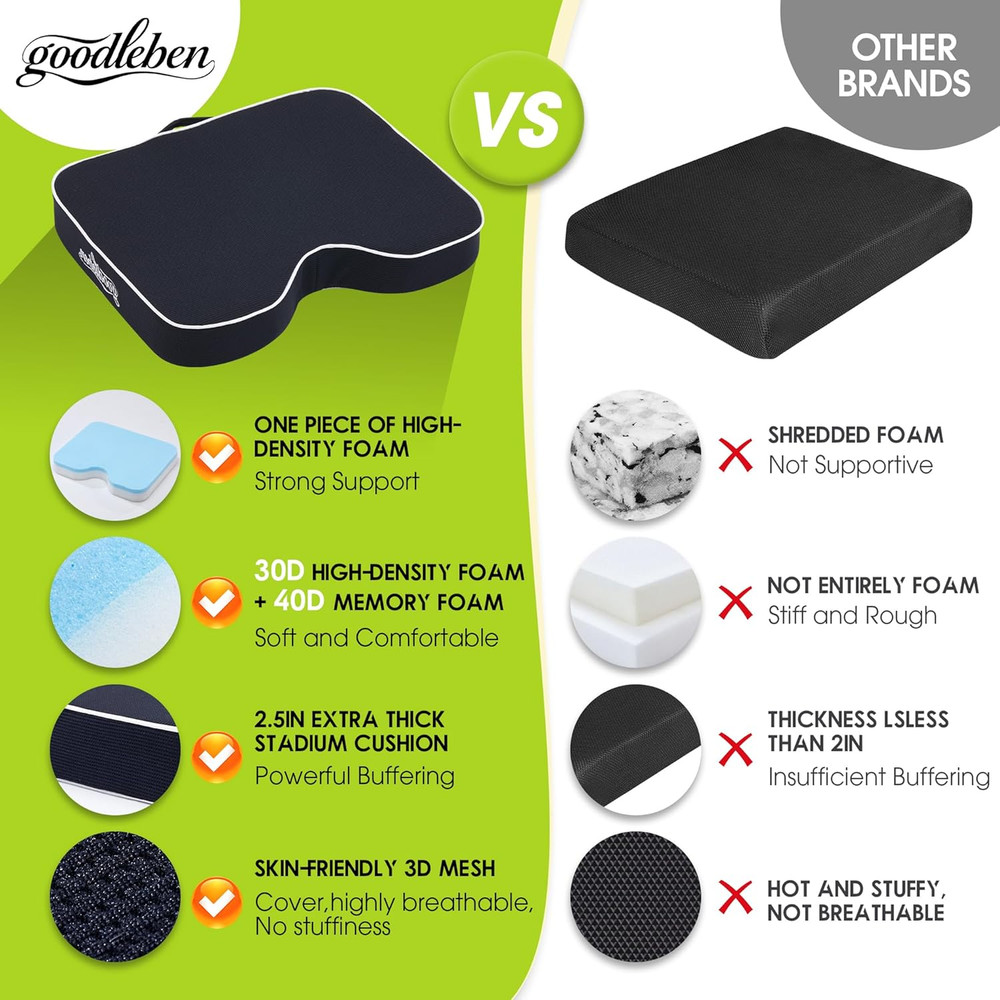 Stadium Cushion with Dual-Layer Foam (30D Support + 40D Memory), High Elasticity