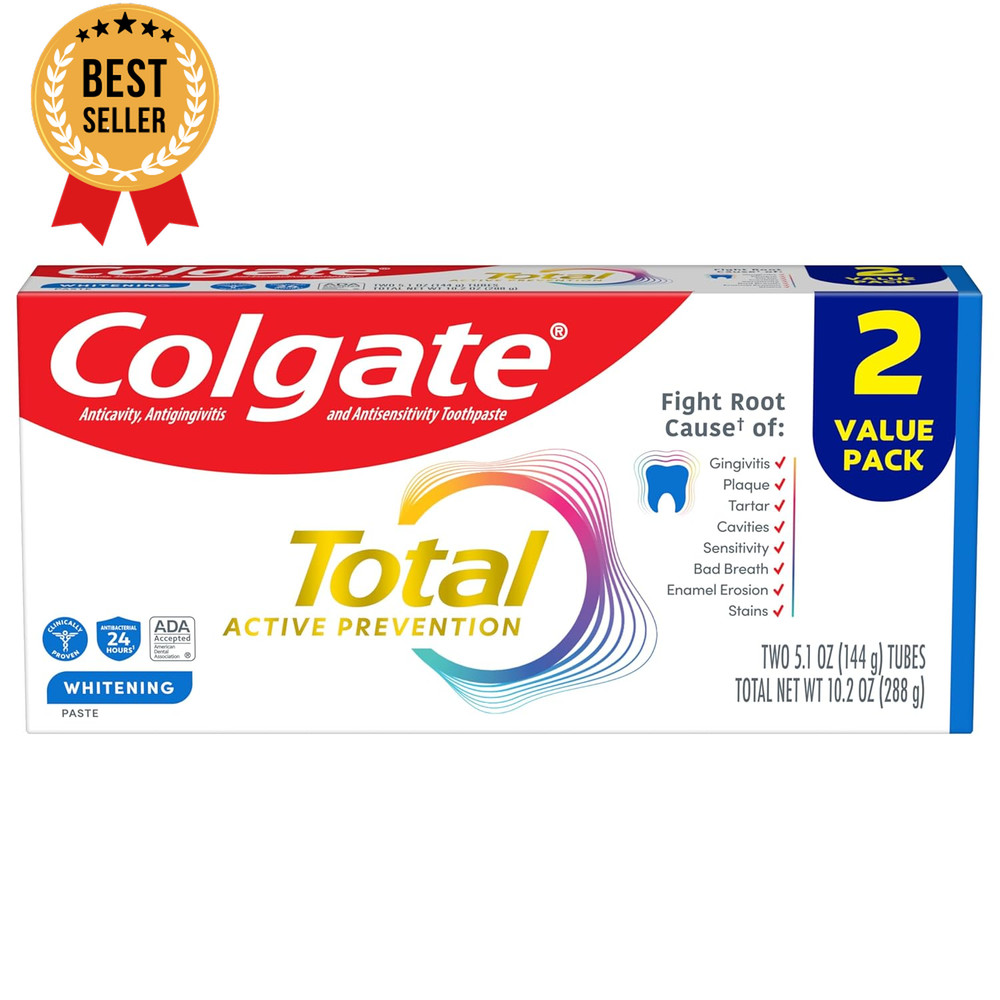 Total Whitening Toothpaste 5.1oz 2 Pack Fluoride Antibacterial Mint