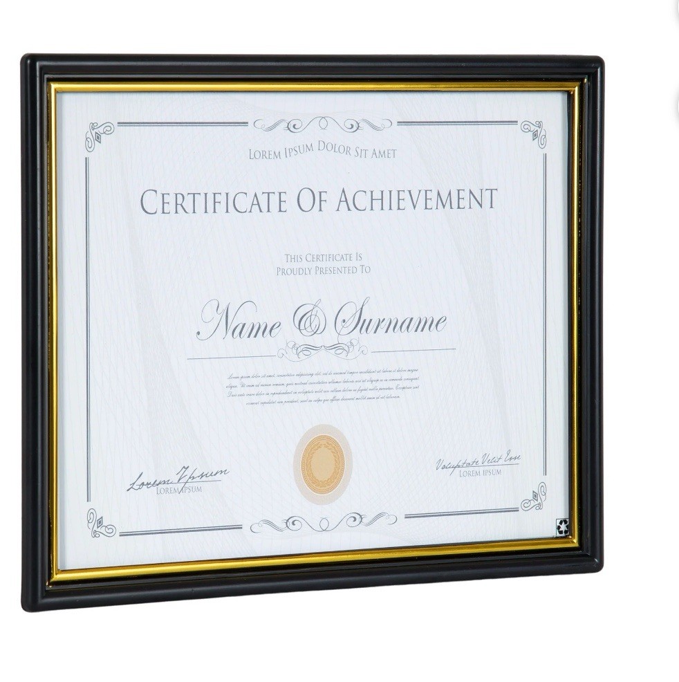DesignOvation 8.5x11 Basic Black/Gold Classic Document Frame, Set of 2