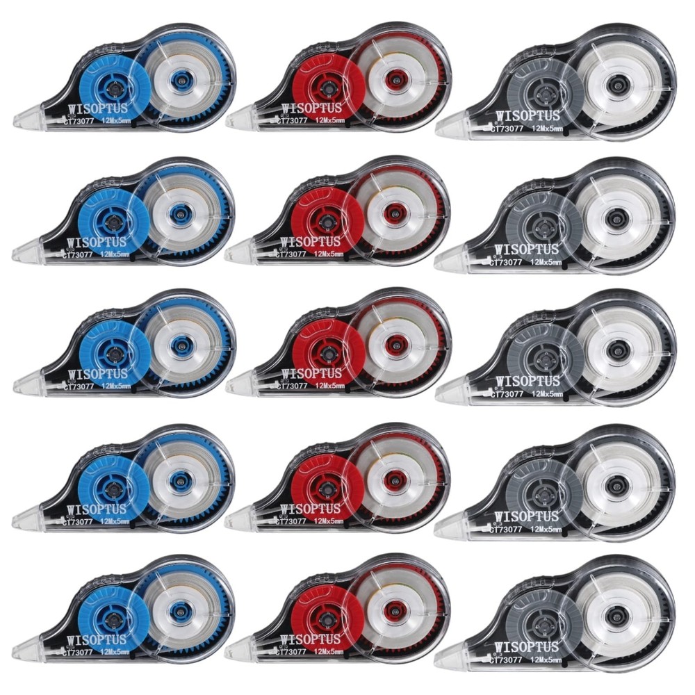 WISOPTUS 15PCS Correction Tape, 39.37ft Each, Fast, Medium, Blue, Red, Gray