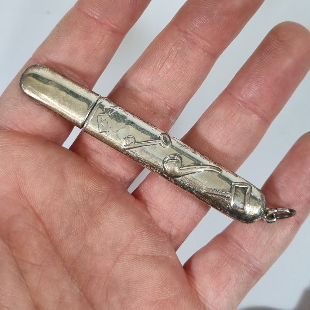 Antique Solid Silver Needle Case Decorated Pipe Key Cards Marked Sterling