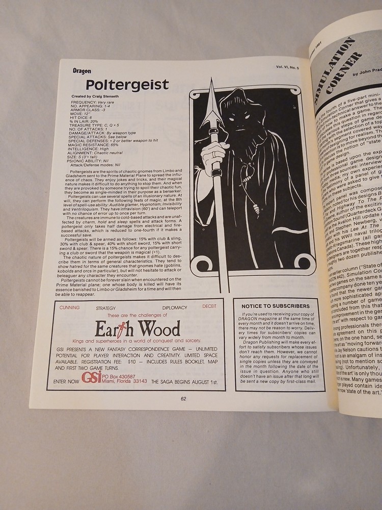 Vintage Dungeons And Dragons Dragon Magazine #55 Missing Insert Module