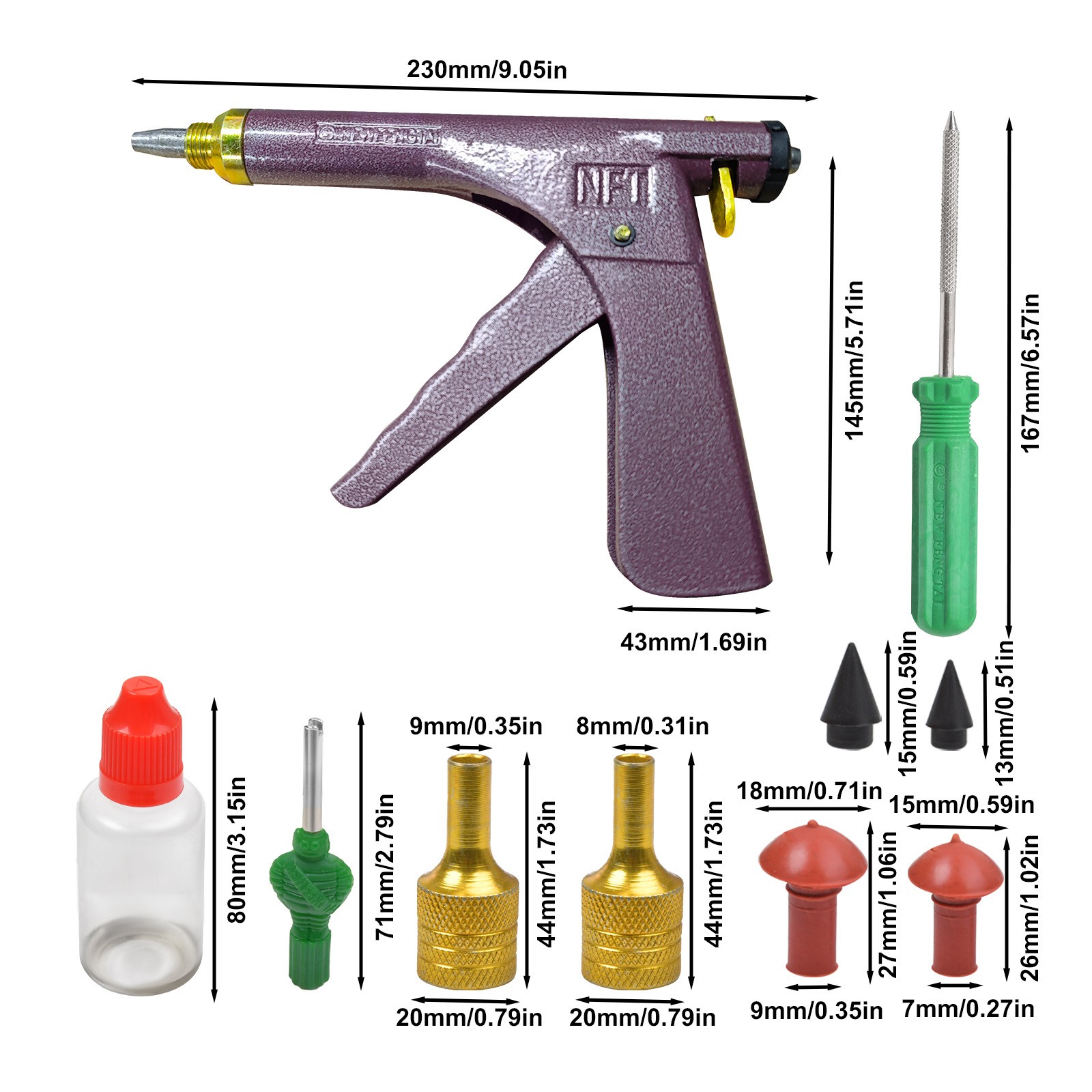 Tubeless Tire Gun Puncture Repair Kit Tire Patch Tools with Mushroom Plug Nozzle