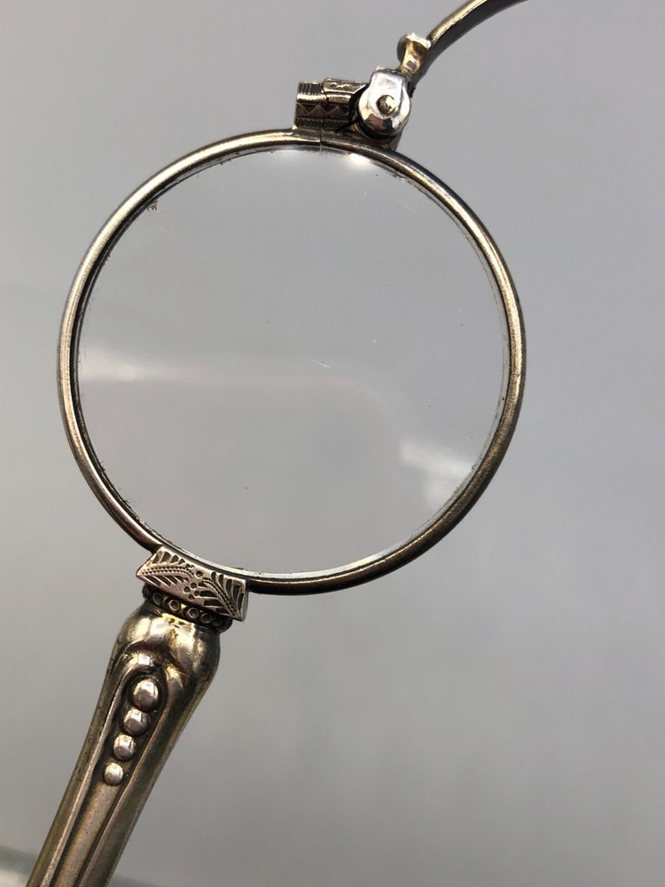 Antique Lorgnette Opera folding Spectacles 7.75", Silver plated handle