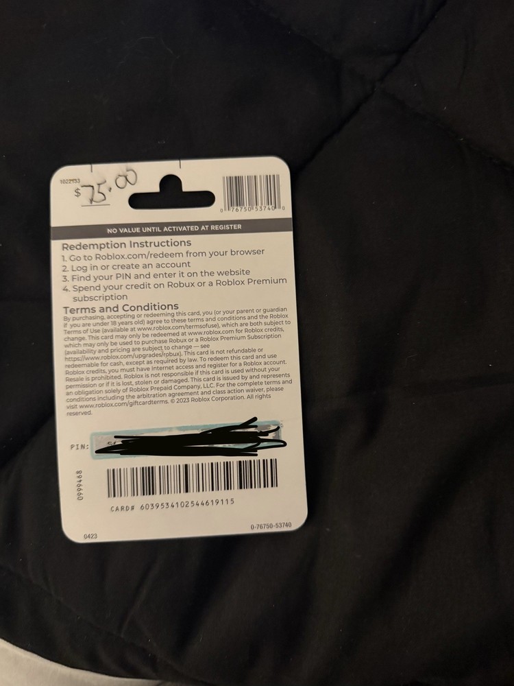 Roblox $75 Prepaid Game Card