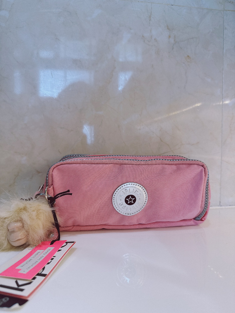 NEW Kipling Gitroy Pencil Case Cosmetic Case Bride pink  Monkey Charm