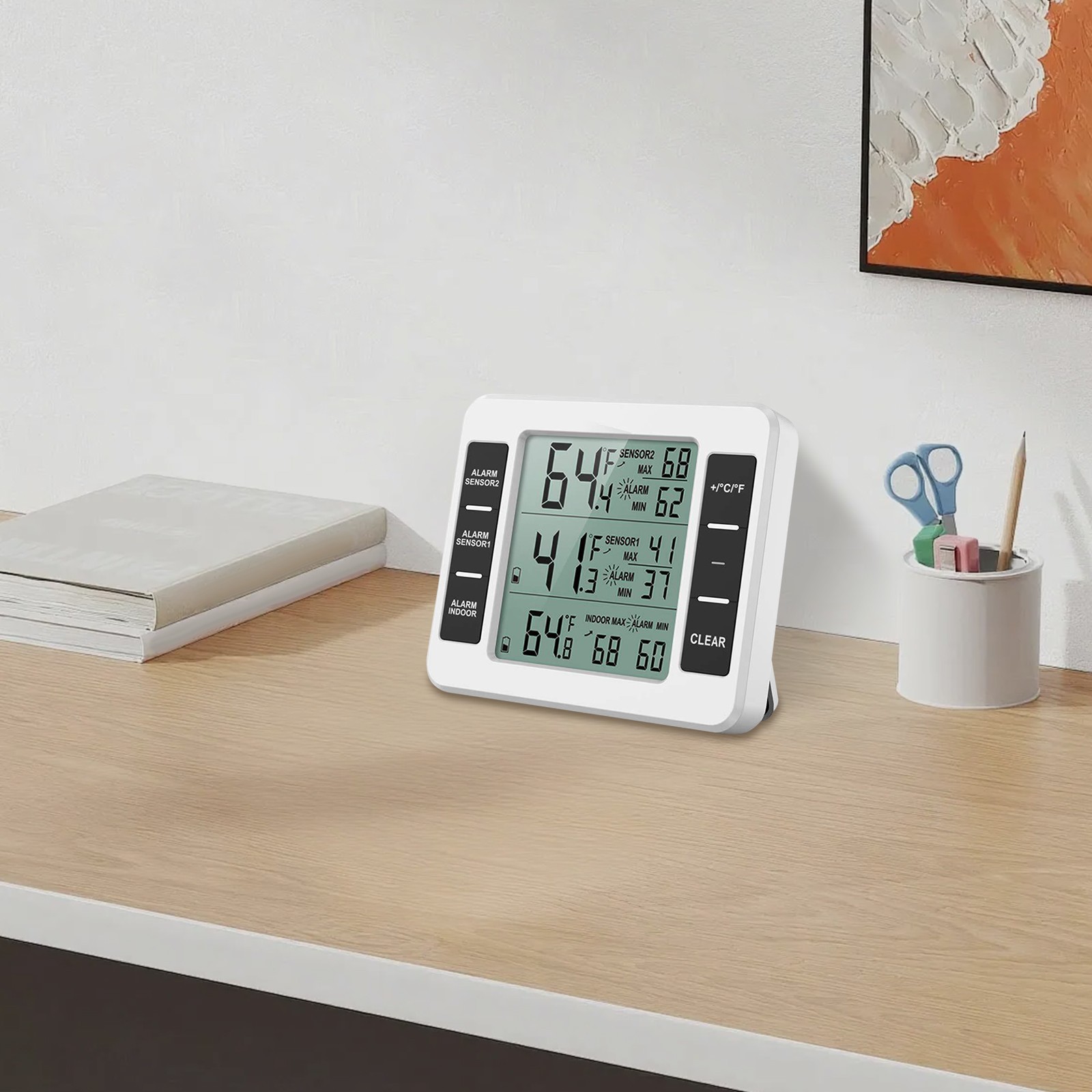 Digital Thermometer Indoor Outdoor Wireless Dual Sensor Temperature Transmitter