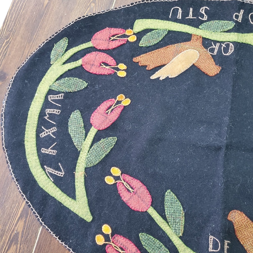 Handmade Summer Sampler Table Mat Finished Wool Applique Primitive Gathering 27"