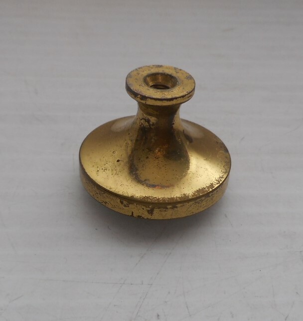 Vintage BRASS PORCELAIN White Knobs Drawer Pulls 1 1/4" diameter x 1" high