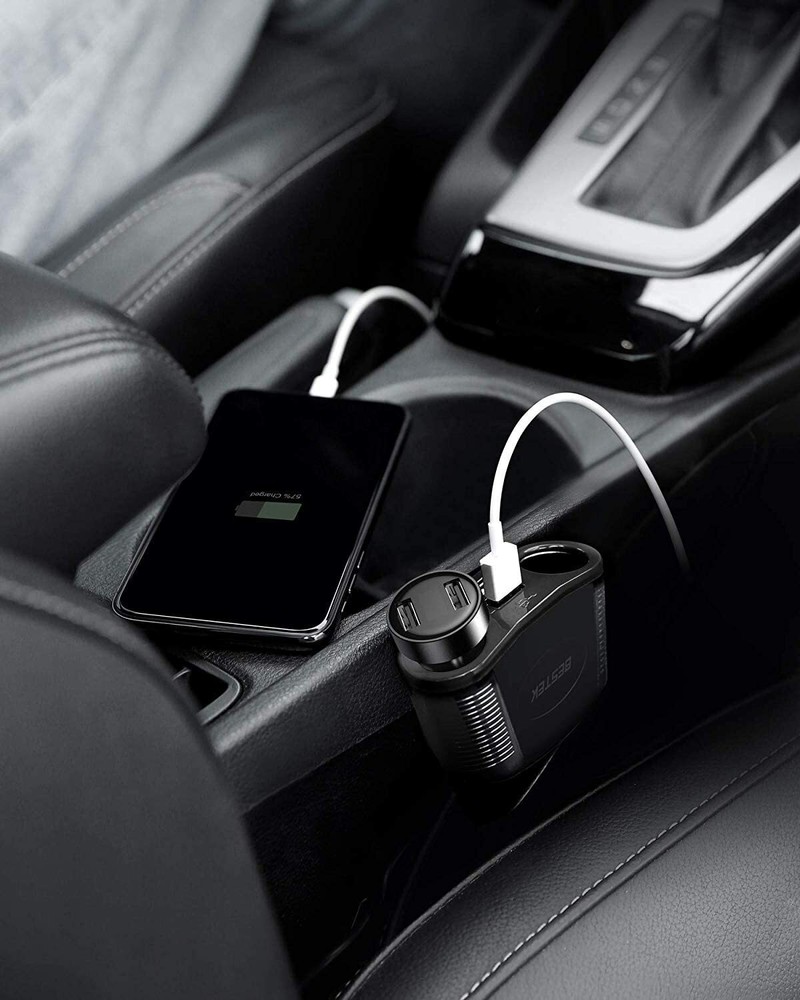 BESTEK 150W 2-Socket Cigarette Lighter Splitter Power Adapter with 2 USB Outlets