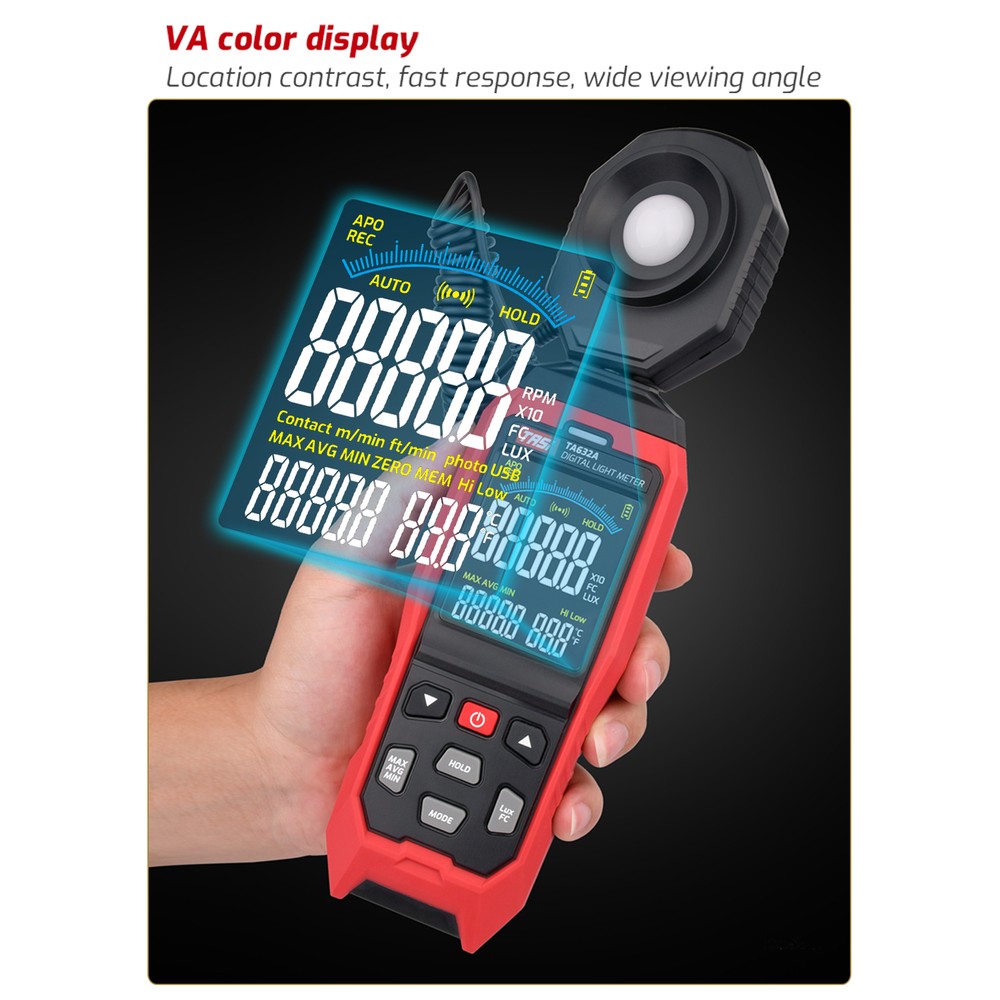 TA632A LCD Light Meter Digital Meter Luminometer Light Meter 0-200000 Lux