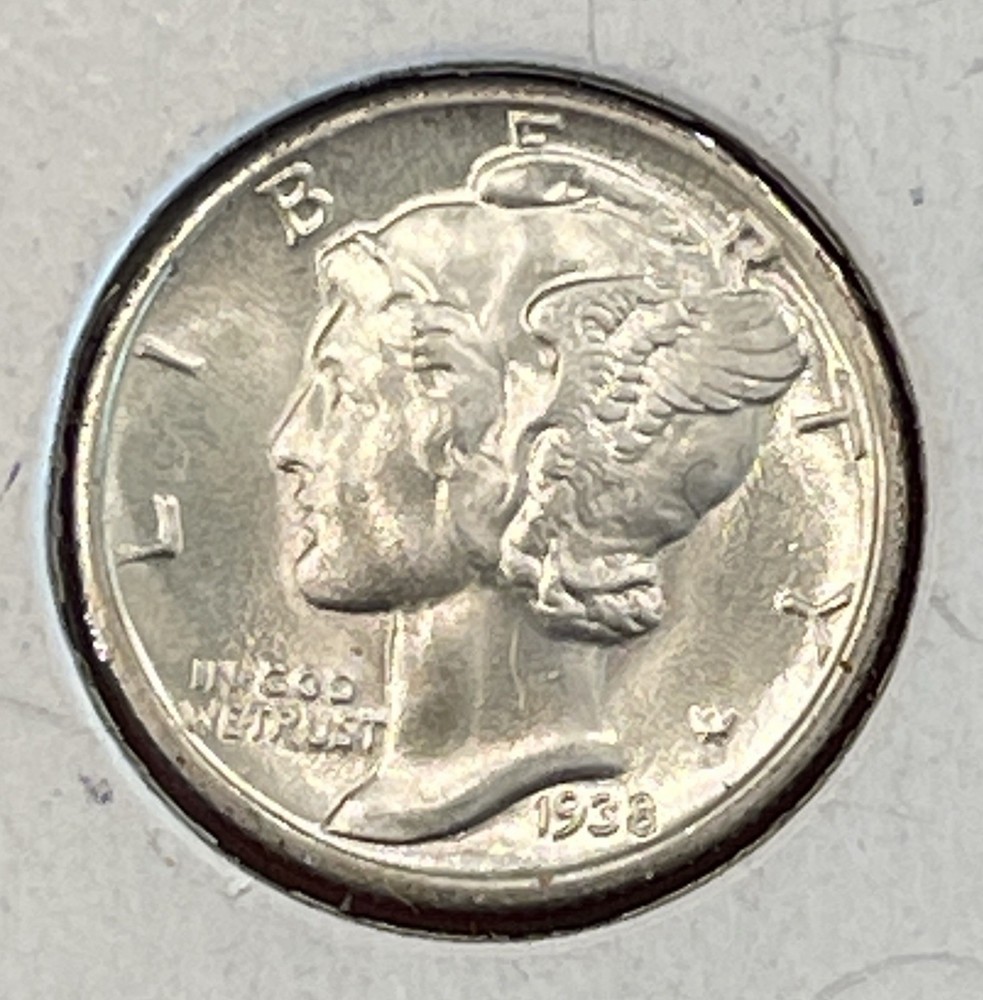 1938 P Mercury Silver Dime, Gem Uncirculated.