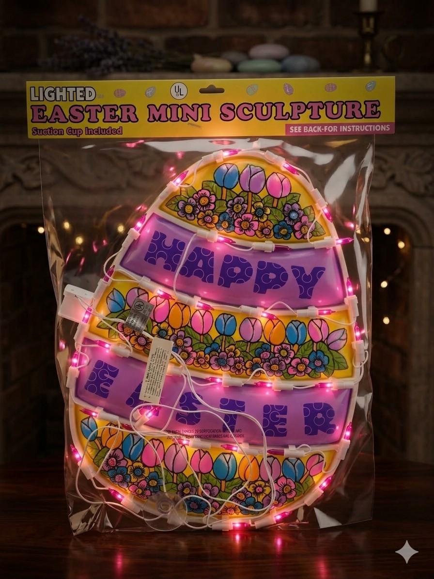 Vintage 1997 Lighted Easter Egg Window Sculpture - NIB - Retro 90s Holiday Decor