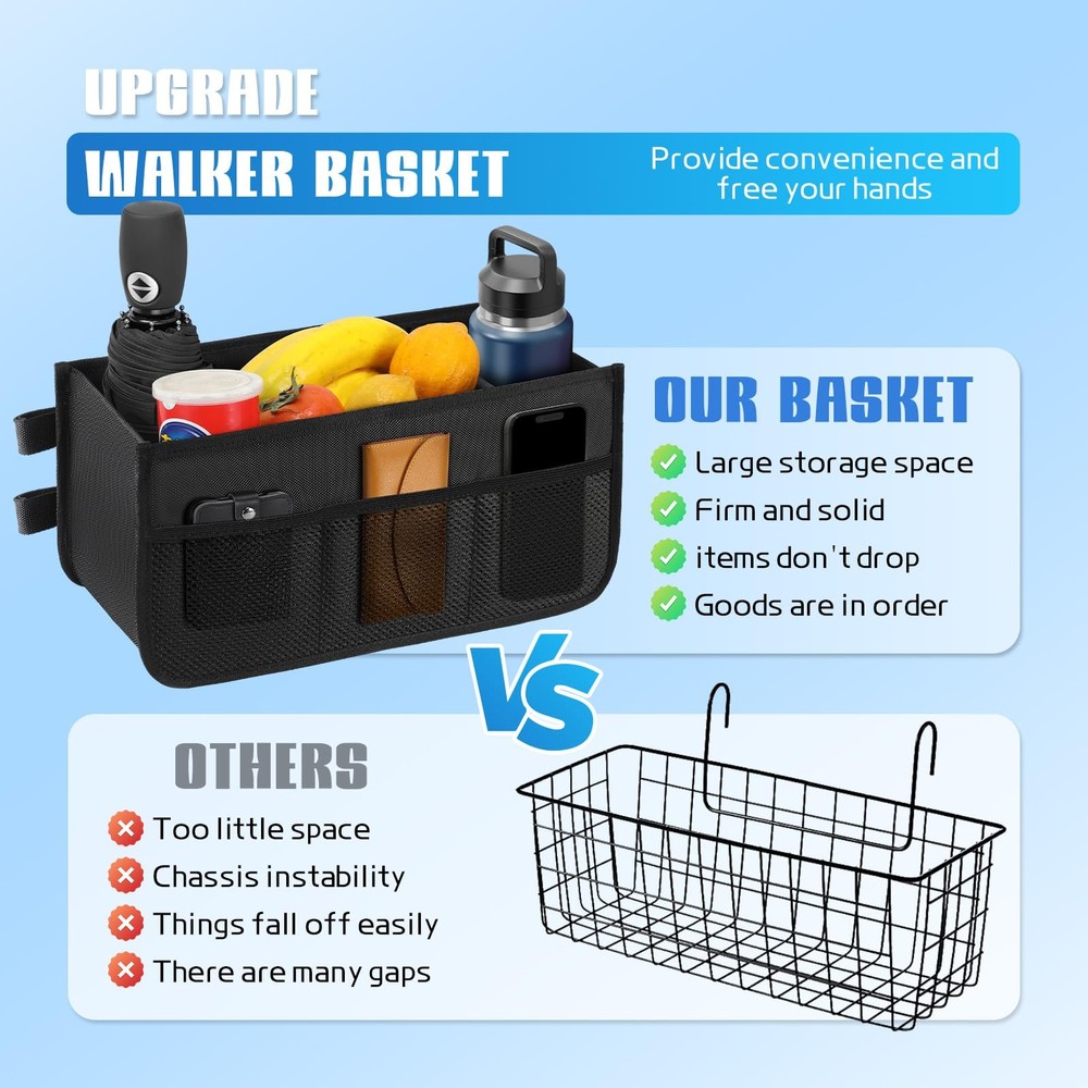 Walker Basket for Folding Walker - Large Capacity Storage Bag with Multiple P...