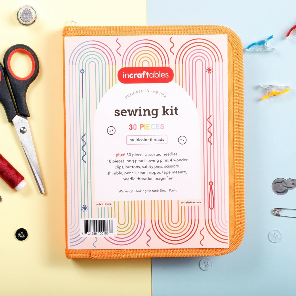 Incraftables Emergency Sewing Kit w/30pcs Multicolor Thread, Needles, Scissors