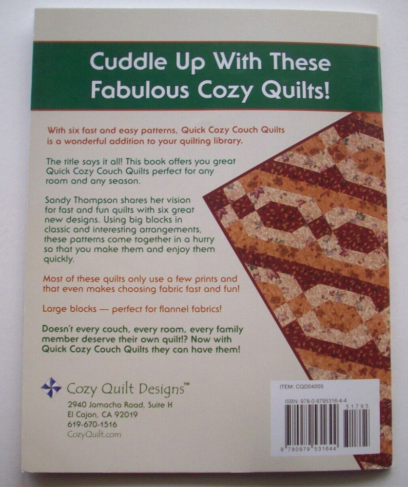 Quick Cozy Couch quilts pattern 6 designs