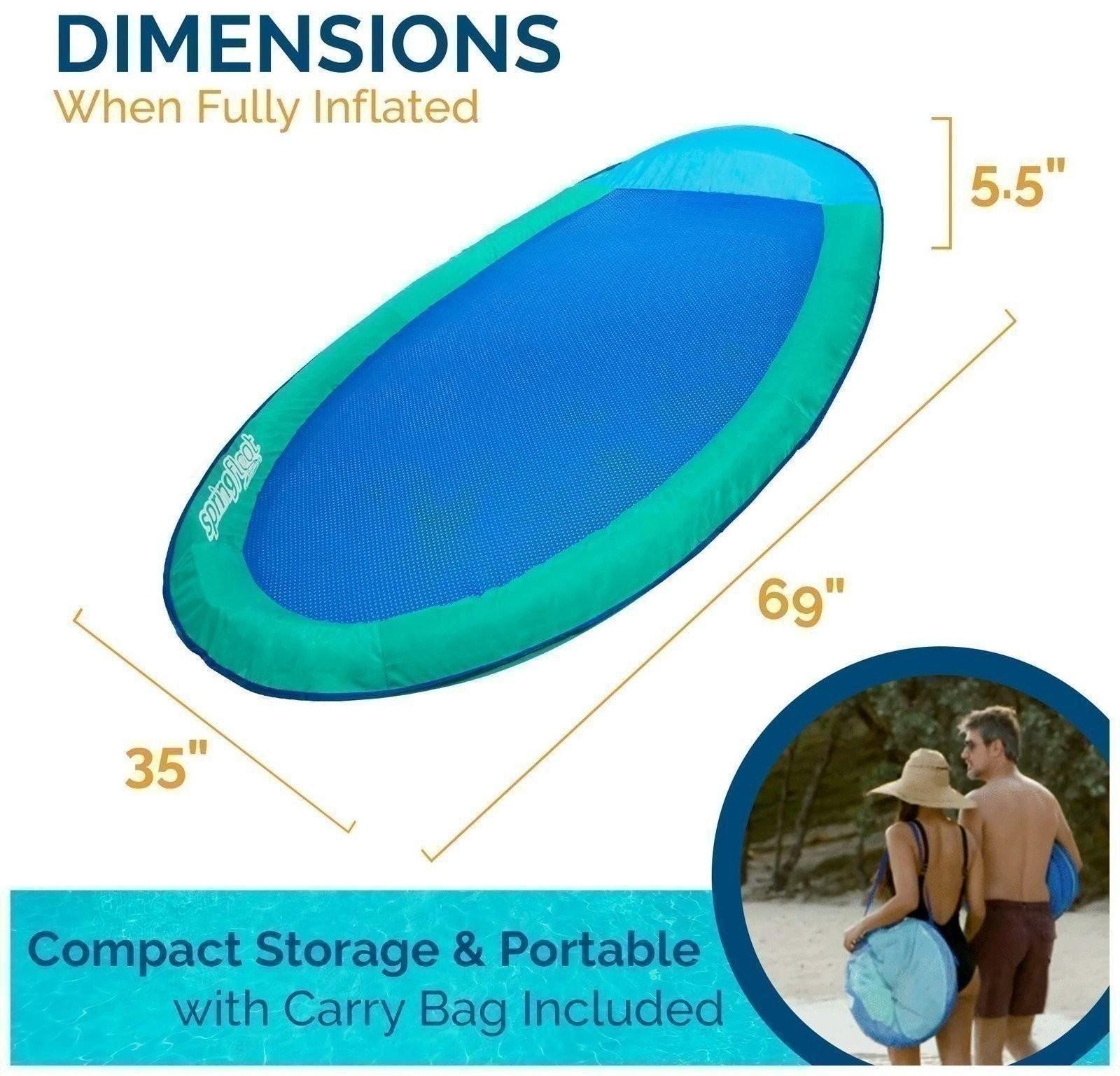 SwimWays Spring Float Original Pool Lounge Chair with Cooling Mesh and Headrest