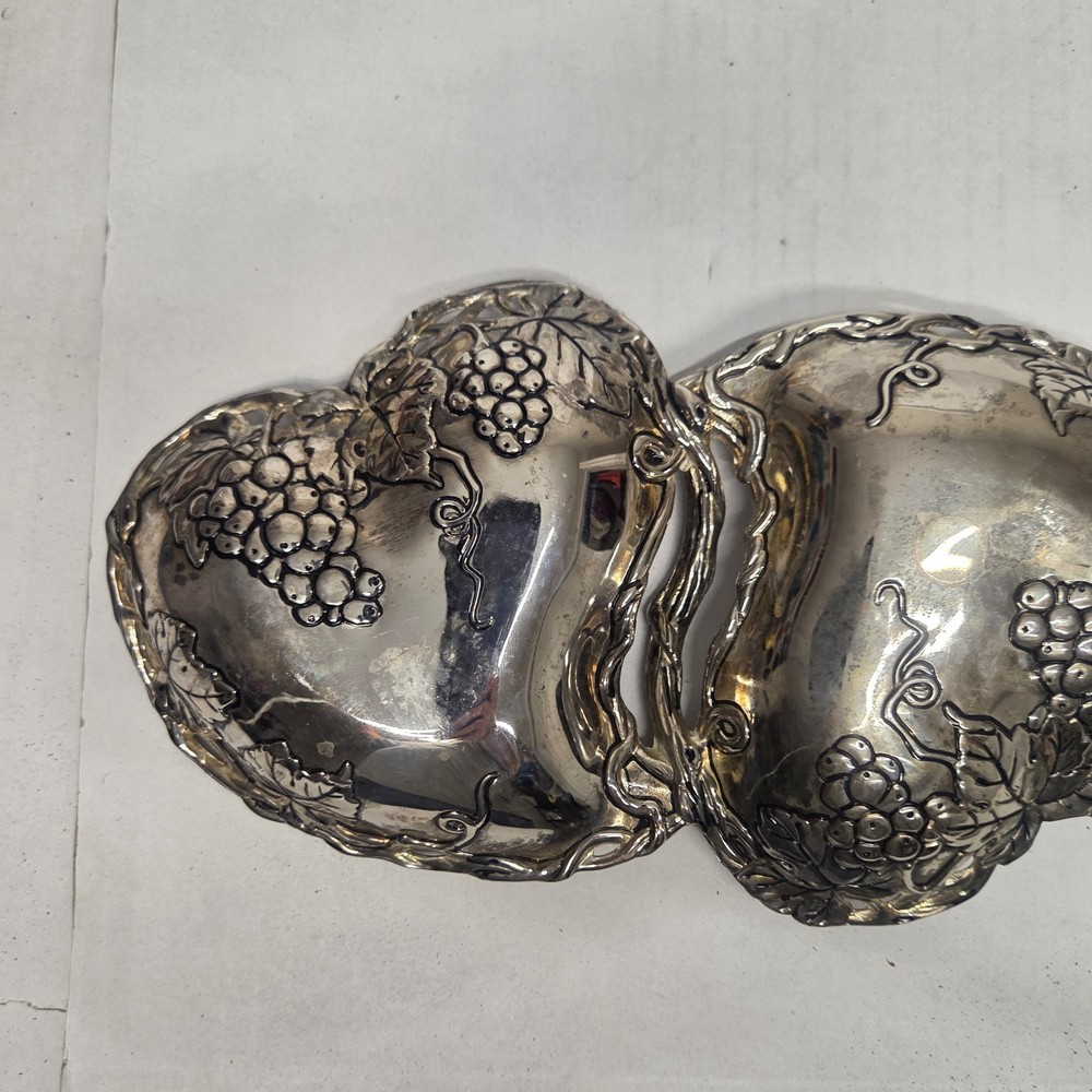 Godinger Silver Art Co Double Heart Grape Silver Plate Serving Dish Candy Nuts
