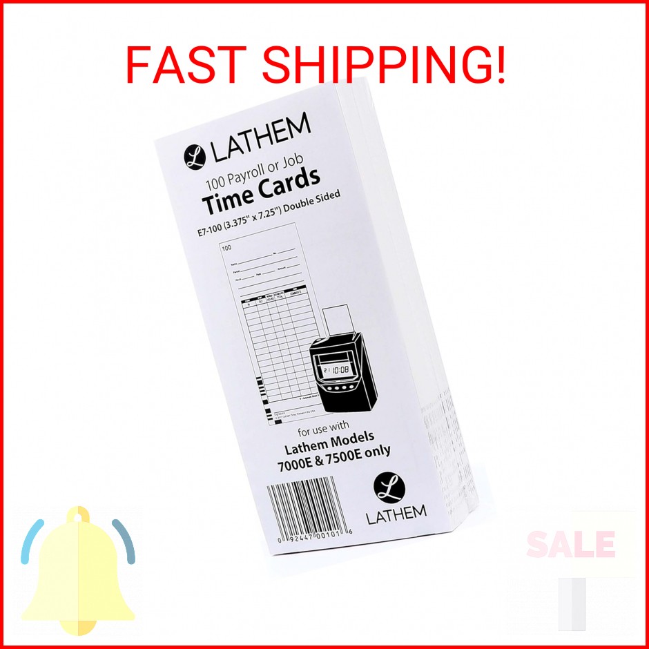 Lathem Universal Time Clock Cards, 2-Sided Bi-Weekly Format, 100 Pack Numbered,
