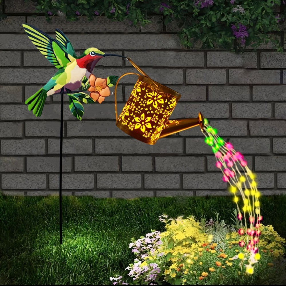 Solar Hummingbird Garden Lantern with Floral Design IP44 Outdoor Yard Decor